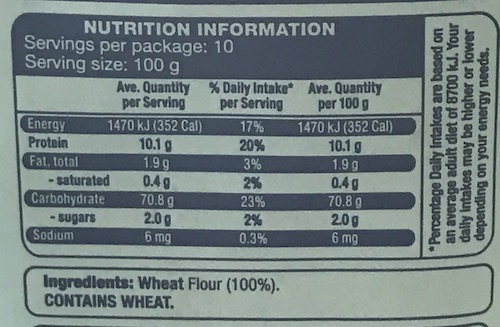 10.2g protein per 100g flour